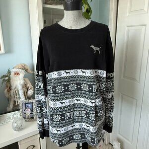 Vintage Victoria’s Secret PINK Holiday Sweater – Black & White – Size L, Like Ne